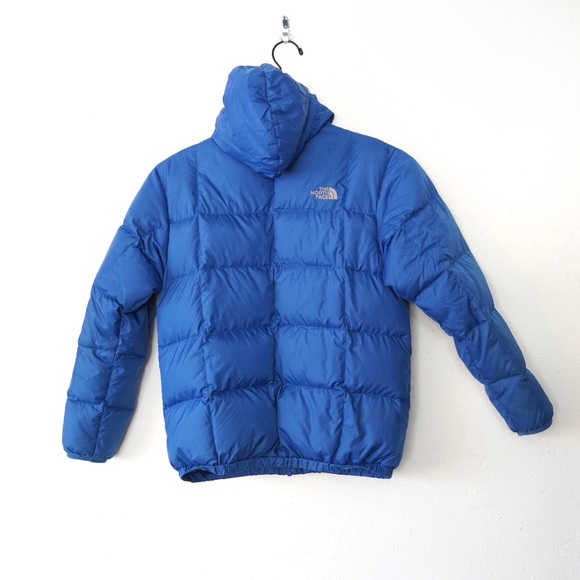The Northface 550 Y Boys 14/16 Puffer Jacket Full Zip Hood Blue Reversible - Picture 11 of 11